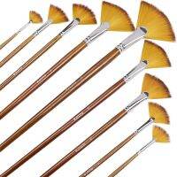 9ชิ้นชุดพู่กันศิลปินอ่อนป้องกันการไหลของ Sikat Gagang Panjang ไม้สีน้ำสีน้ำมันภาพวาด