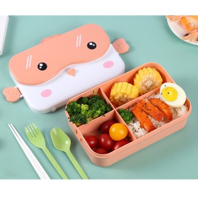 ☎ Four Grid Cute Bento Lunch Box Kawaii Rectangular Leakproof Plastic Anime Microwave Food Container School Kids Child Lunch Box