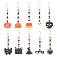 Halloween Wooden Bead Garland Tree Ornaments Halloween Crafts Pumpkin Ghost Pendants Tiered Tray Decor Wooden Beads 10 Pcs Halloween Decorations improved