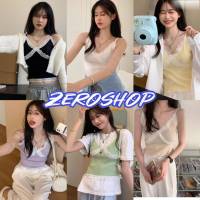 Zero shop?พร้อมส่ง? (Zero-1635) เสื้อสายเดี่ยวไหมพรม ลูกไม้ขอบเสื้อน่ารัก