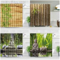 【CW】❣✁  Buddha Shower Curtains Candle Stone Garden Scenery Hooks Curtain