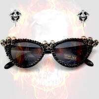 ผู้หญิง Gothic Skull แว่นตากันแดดฮาโลวีนคริสต์มาส Black Cat Eye Skull แว่นตากันแดด Rhinestone Gorgeous Punk Vintage รอบ Eyewear