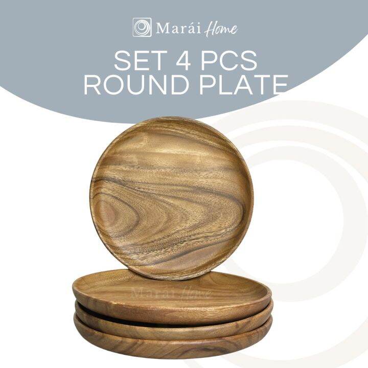 Marai Home Wooden Round Plate Set Acacia Wood Lazada PH