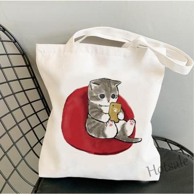 【hot sale】✐✌ C16 Cute Cat Print Personality Canvas Tote Bag Student Shoulder Bag and Womens Casual Shopping Bag