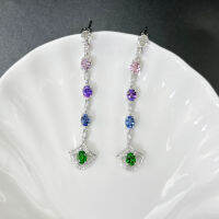 Tsavorite and Unheated Sapphires Diamond Earring ต่างหูเพชรซาโวไรต์และไพลิน(ไม่เผา) เนื้อสะอาดมาก ประดับเพชรแท้น้ำ95-96 ตัวเรือนเป็นทองขาว18k