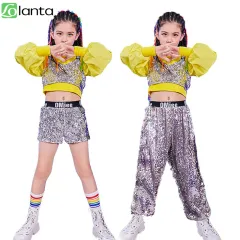 LOLANTA Girls Hip Hop Dance Clothes Kids Jersey Sequin Dress Long Tank Top  Jazz Cheerleading T-Shirt 6-7 Silver