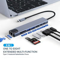 8 In1 USB C To Ethernet Adapter RJ45 Type-C Gigabit Network 1000M แบบมีสาย4K HDMI Sdtf Card Reader PD Thunderbolt สำหรับ Macpc