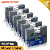 Absonic 6ชิ้น221 9มม. 221เทปฉลากสำหรับ Brother 221เคลือบฉลากริบบิ้นสีดำบนสีขาวสำหรับ Brother PT-D210 D600เครื่องพิมพ์ฉลาก