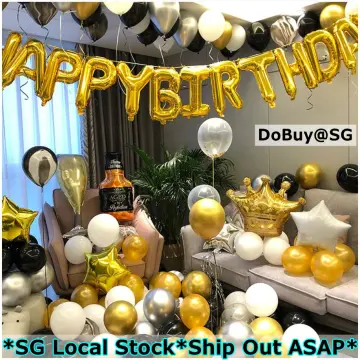 Luxury Birthday Party Decorations with Happy Birthday Banner in Gold  Metallic, Black Gold Silver Confetti Balloons Supplies, Crown Beer Foil  Balloons