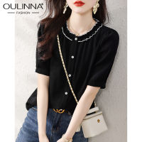 OULINNA เสื้อเชิ้ตอเนกประสงค์คอลูกไม้เข้ารูปแขนสั้น,เสื้อผู้หญิงสำหรับเดินทางใหม่ฤดูร้อน2023