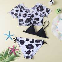 5-12 Years Kid Girls Swimwear Infant Summer Swimsuit Flower Heart Print Front Knotted Bikini Set Toddler Beachwear Bathing Suits