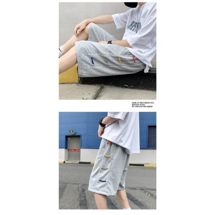 suikone-กางเกงขาสั้นผู้ชาย-ฤดูร้อนผู้ชายแฟชั่นกางเกงขาสั้นลำลองคู่กางเกงกีฬาบางหลวมกางเกงขาสั้นสายรัดสี-กางเกงขาสั้น