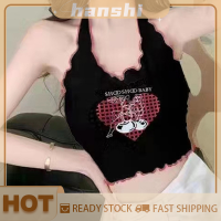 hanshi [2023 new HOT FASHION] lazlook น้ำผึ้งฤดูร้อนถักเซ็กซี่ Crop TOP Love Print Y2K เสื้อผ้าแฟชั่น Halter SHORT TANK Tops Sweet CUTE Slim TOP Women