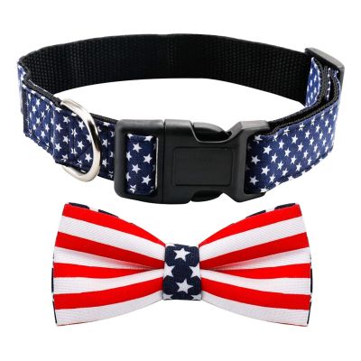 Pets Cat Dog Necklace American Flag Collar with Bow Tie Adjustable Neck Strap Grooming Puppy Pet Accessories
