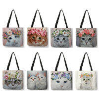 B01079 New Arrival Women Fashion Bags Floral Cat Print Handbag Casual School Shoulder Bags Reusable Shopping Tote Bag B01079