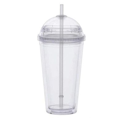20oz Acrylic Tumbler With Dome Round Lid And Straw Double Wall Clear Plastic Milk Cups For Drinking Water Bottle