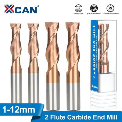 XCAN Milling Cutter 1-12mm Two Flutes Carbide End Mill TiCN Coated Flat End Mill Bit CNC Machine Milling Bit CNC Cutting Tools Drills Drivers