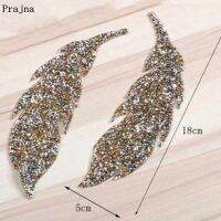 Prajna New 3 Colors Rhinestones Patches Leaf Shape Iron On Patches For Clothing Crystal Diamond Accessories For Dress Jean Decor