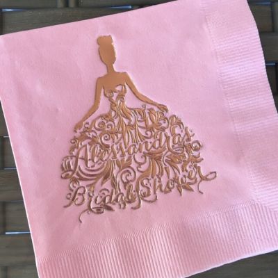 Personalized Bridal Shower Napkins Beverage And Cocktail Napkins For Bridal Shower Shiny Metallic Foil Imprint 50PCS Start