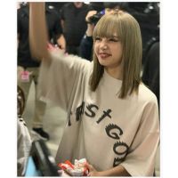 blackpink Lisa letter print เสื้อยืดผู้หญิง oversize couple short sleeve เสื้อยืด street T shirt เสื้อผ้าแฟชั่นสไตล์เกาหลี u