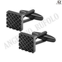 ANGELINO RUFOLO Cufflink(คัฟลิงค์) ดีไซน์ Black Diamond กระดุมข้อมือคัฟลิ้งโรเดียมคุณภาพเยี่ยม ตัวเรือนสีดำ