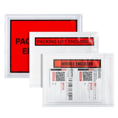 100Pcs 7ขนาดรายการบรรจุภัณฑ์ถุงพลาสติกใบแจ้งหนี้ Slip Enclosed บรรจุซองจดหมาย Clear Logistics กระเป๋ากันน้ำกระเป๋า