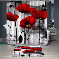 Tulip Lotus Flowers Trees Polyester Waterproff Shower Curtain 3D Polyester Fabric Bath Curtain with 12 Hook Ink Painting Decor