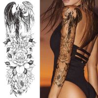 Full Arm Waterproof Temporary Tattoo For Women Men Adult Full Arm Demon Wings Tattoos Sticker Sleeve Fake Black Tattoos Shoulder