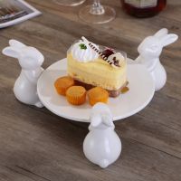 Ceramic Cake Stand Fruit Plate Cute Rabbit Afternoon Tea Dessert Plate Home Decor Hotel Restaurant Living