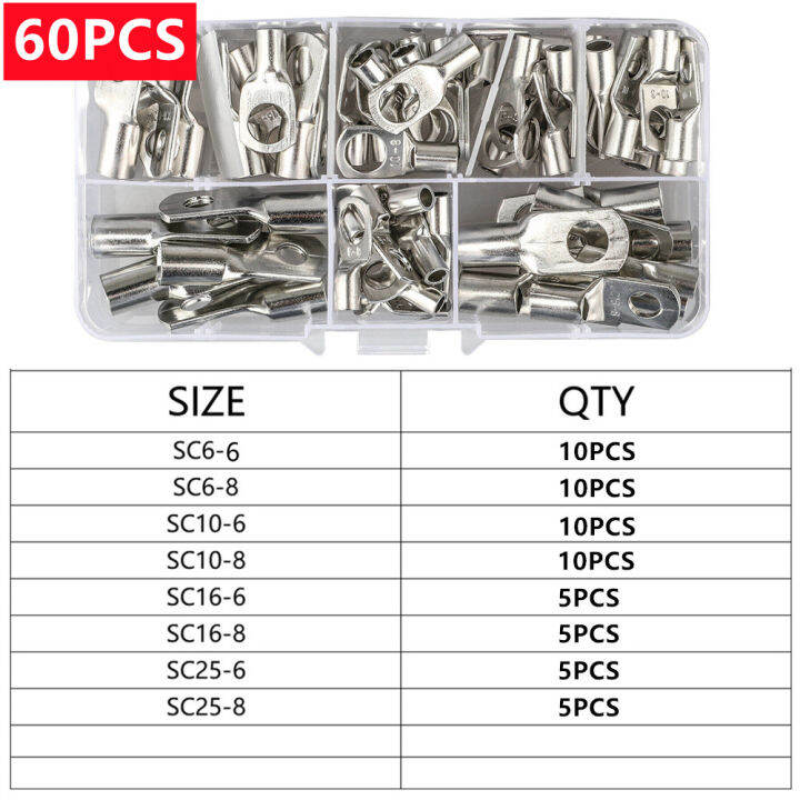 60-100-240pcs-sc-bare-terminals-lug-copper-tube-lug-ring-seal-ตัวเชื่อมต่อสายไฟแบตเตอรี่-bare-cable-crimped-บัดกรี-terminal-kit-iewo9238