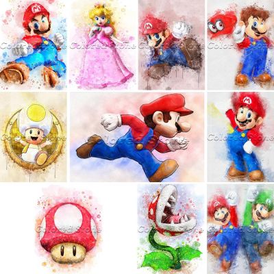 【CC】 Meian 11/14CT Embroidery Painting Cartoon Plumber Kits DMC Printed Canvas Decoration