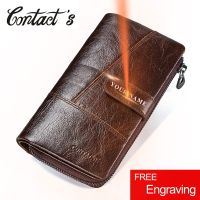 ZZOOI Contacts Brand Designer 100% Genuine Cow Leather Clutch Wallets Purse Card Holder Vintage Wallet Men with Coin Purse Pocket