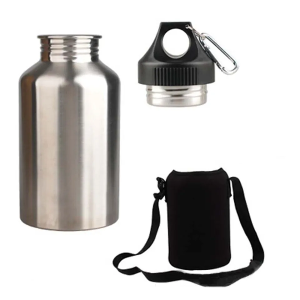 2L LARGE Stainless Steel Wide Mouth Water Drink Bottle Cycling Sports + Bag