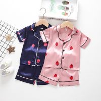 New Childrens Pajamas Set Kids Clothes Toddler Baby Boys Girls Ice silk Satin Tops Pants Set Home Wear Kids Nightgown Suit