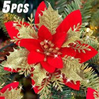 【YF】○△☌  5/1Pcs Flowers Glitter Artificial Heads Hanging Ornaments Xmas New Year Decoration