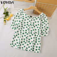 (จัดส่งฟรี)เสื้อลายจุดเดินทางของผู้หญิง Fancystyle VONDA เสื้อเชิ้ตมีกระดุมวันหยุดคอวีใส่ได้ทุกวัน #2