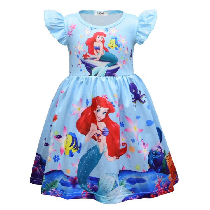 disney-princess-childrens-mermaid-skirt-girl-flying-sleeve-skirt-cute-girl-dress-birthday-party-gift-for-children-kids-clothes