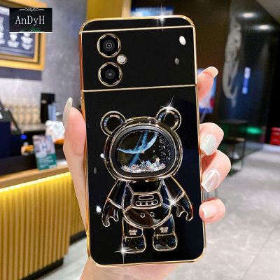 AnDyH Phone Case For Xiaomi Poco M4 5G/Poco M5 4G/Redmi Note 11R 6D Straight Edge PlatingQuicksand Astronauts space Bracket Soft Luxury High Quality New Protection Design