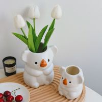 Ins Cute Koala Retro Ceramic Pot Succulent Pot Decoration Pen Holder Desktop Decoration Storage Simple Creative Vases Home Decor