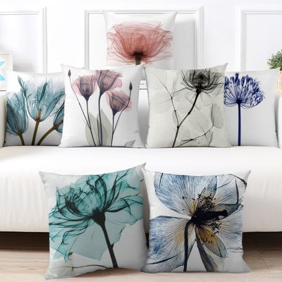 【LZ】 Blue Flower Pattern Pillow Case Colorful Floral Photo Cushion Cover for Home Sofa Car Decoration Throw Pillow Covers
