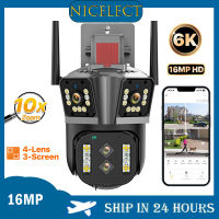 NICELECT กล้องติดตามอัตโนมัติ PTZ ซูมไฮบริด10X 16MP กล้อง IP Wi-Fi HD 6K สี่เลนส์กลางแจ้งสามหน้าจอกล้องรักษาความปลอดภัยการเฝ้าระวัง4K