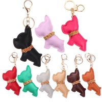 fashion cute french bulldog keychain charm trinket leather key fob cat key holder chain ring for women men bag pendant animal Key Chains