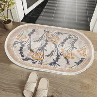 Fluffy Oval Doormat Non-slip Floor Mat for Living Room Decor Entrance Carpet Bathtub Side Area Rugs Floral Printed Footpad