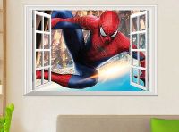 Spider Man 3D หน้าต่างดูขนาดใหญ่สติ๊กเกอร์ติดผนังไวนิล Decals ภาพจิตรกรรมฝาผนัง Art Home Decor