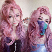 Seraphine Wig LoL คอสเพลย์ใหม่ KDA Gradual สีม่วงสังเคราะห์75ซม. ยาว Curly วิกผม Beauty Tip Body Wave ผู้หญิงวิกผมหมวก