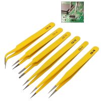 1PC Stainless Steel Industrial Anti Static Tweezers Precision Tweezers Curved Straight Tip Forceps Phone PCB Repair Hand Tools