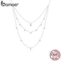 bamoer Little Daisy Adjustable Necklace for Women 925 Sterling silver CZ Three Layer Necklace  New Mode necklace SCN429