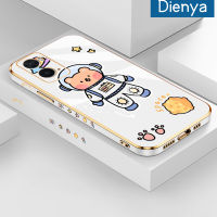 Dienya เคสสำหรับ OPPO A96 A76 A36 A57 A77 2022 A77s A57s A57e การ์ตูนพื้นที่หมีใหม่กรอบสี่เหลี่ยมเคลือบพื้นผิวเคสซิลิกาเจลกันกระแทกเคสมือถือฝาครอบป้องกันเลนส์กล้องถ่ายรูปรวมทุกอย่าง