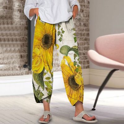 Women Elastic Waist Pant Pocket Floral Printed Fashion Pants Loose Wide Leg Pant Casual Sport Pants 2023 Hot Streetwear Slacks