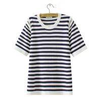 【มีไซส์ใหญ่】Plus Size Womens XL-4XL Short Sleeve Striped Summer Shirts Oversized Knitted Vintage Female Tops